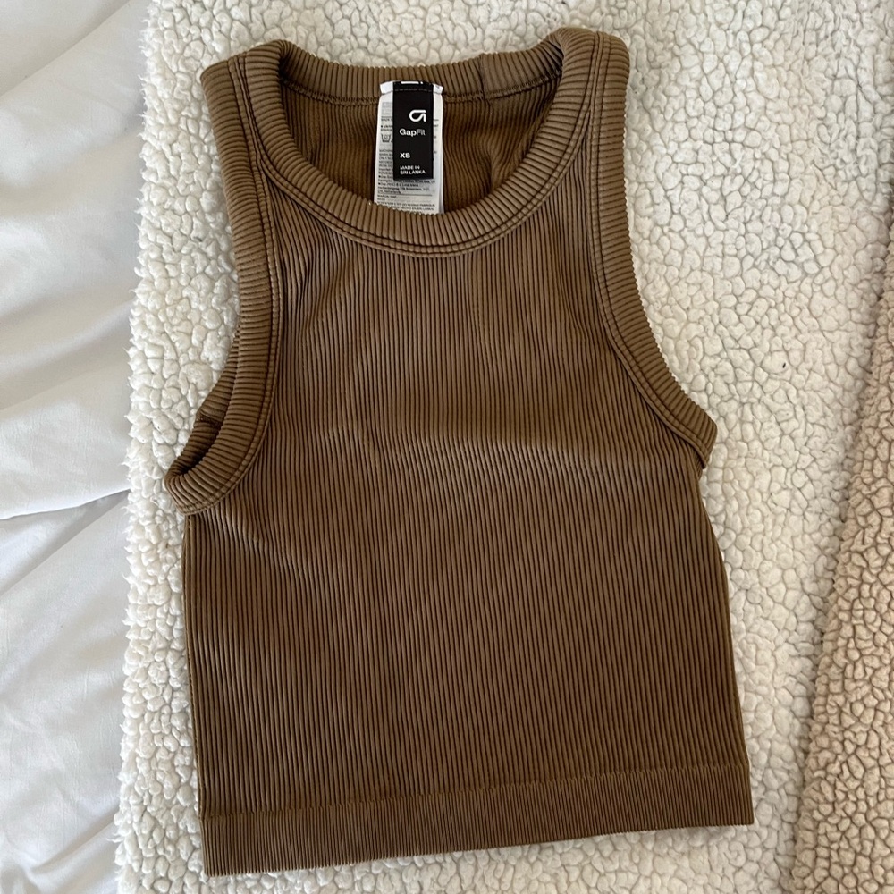GAP Fit Army Green Fitted Ribbed Crop Tank Top
